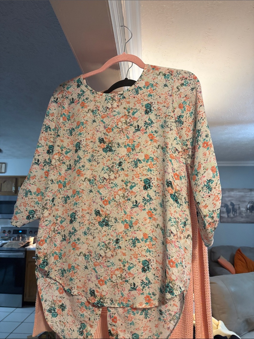 Pink Republic Cream Floral Tunic with Teal & Coral Accents size small